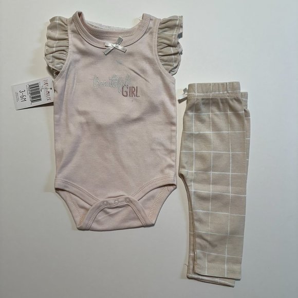 3-6M Zoey and Miles Baby Girls 3 Piece Outfit Set | Bodysuit, Pants and Bib - Picture 2 of 7